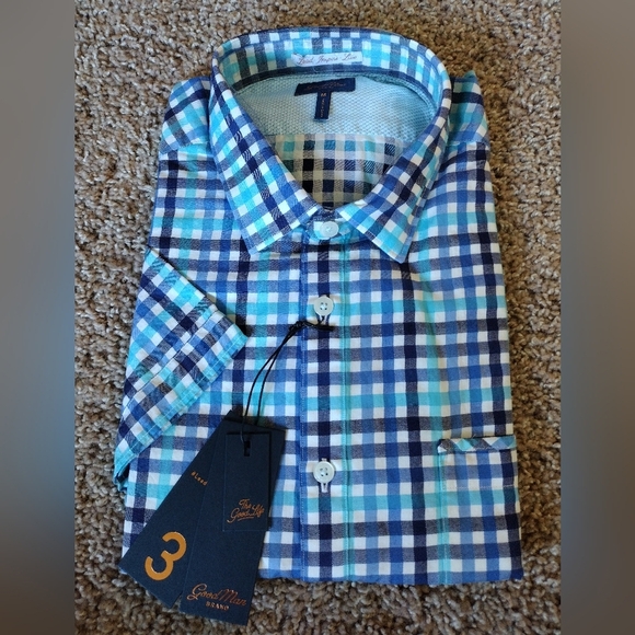 Good Man Brand Blue Checkered Short Sleeve Button Down Shirt NWT - Picture 1 of 6
